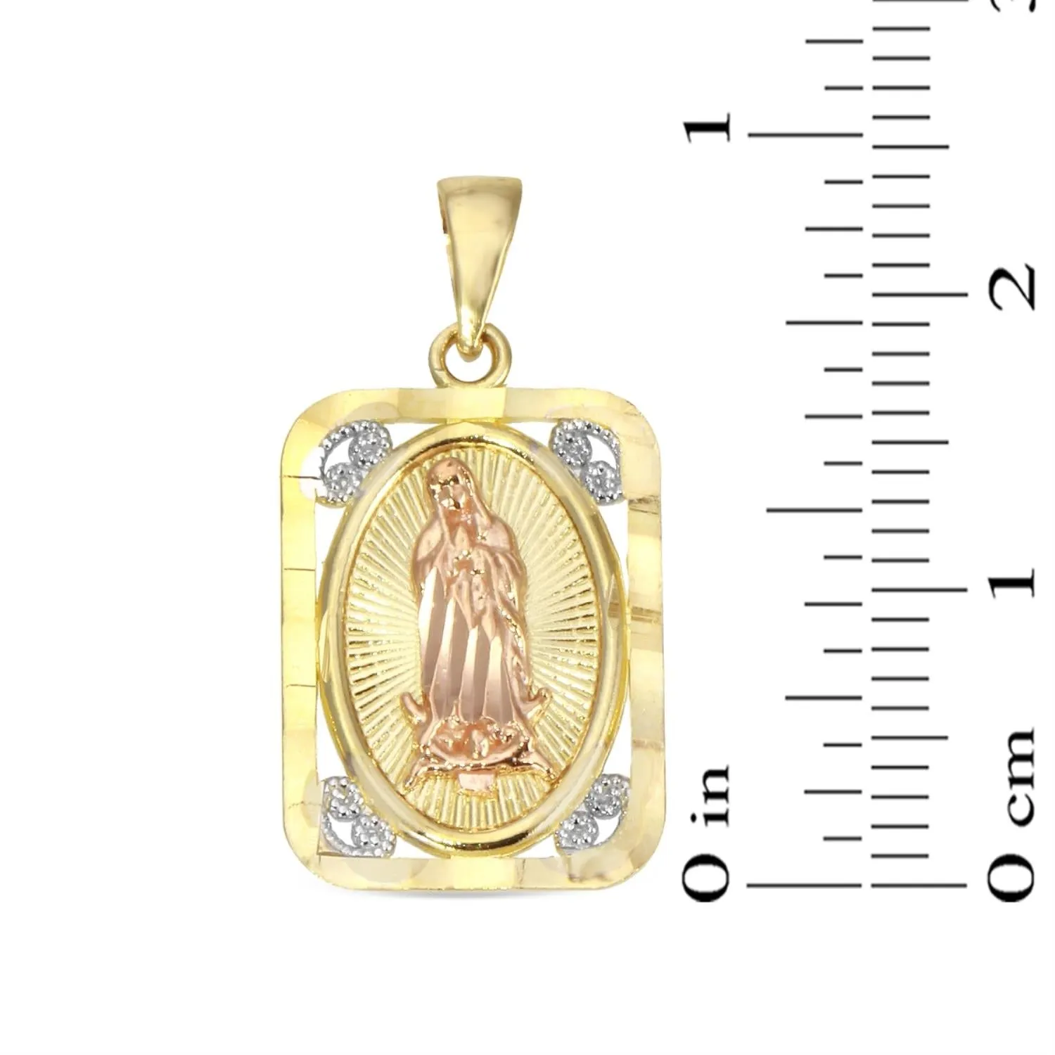 10KT Gold Tri-Color 23X12MM Guadalupe Medal OUR LADY OF GUADALUPE Pendant. Chain not Included