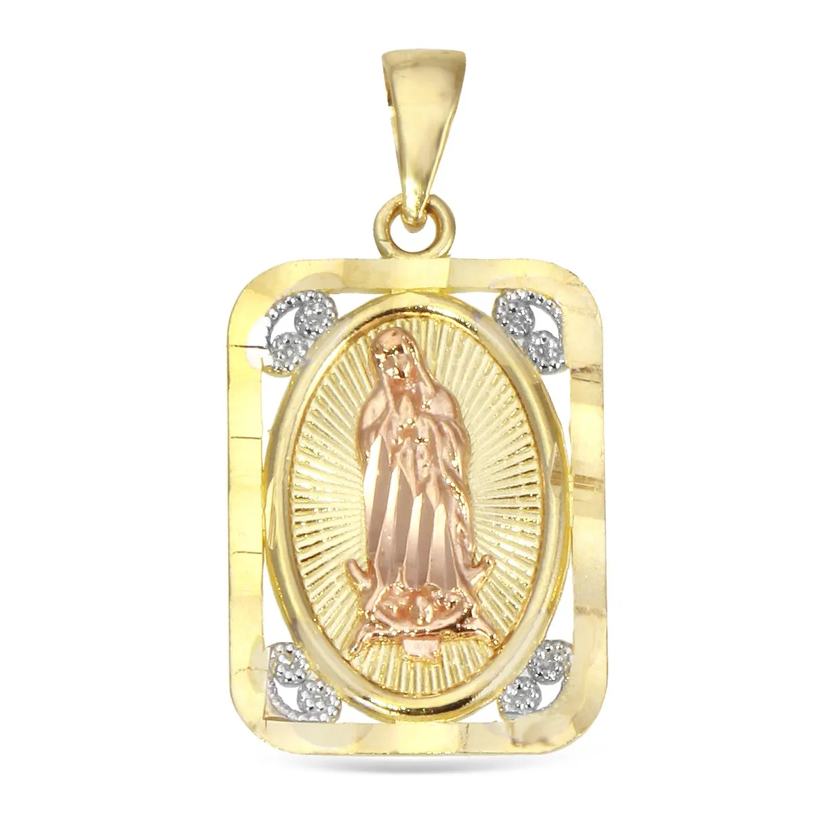 10KT Gold Tri-Color 23X12MM Guadalupe Medal OUR LADY OF GUADALUPE Pendant. Chain not Included