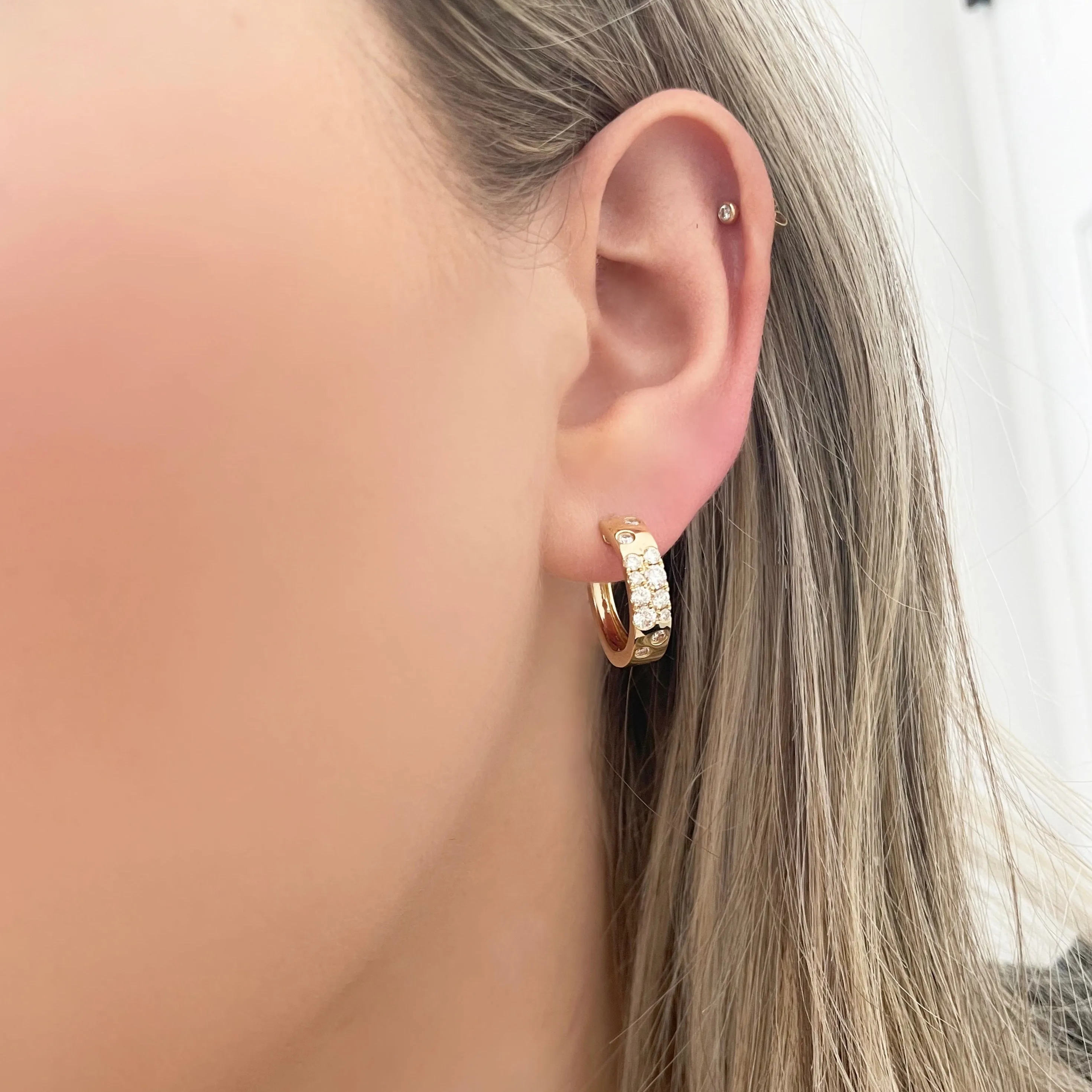 14K GOLD DIAMOND CONFETTI MINI HOOPS