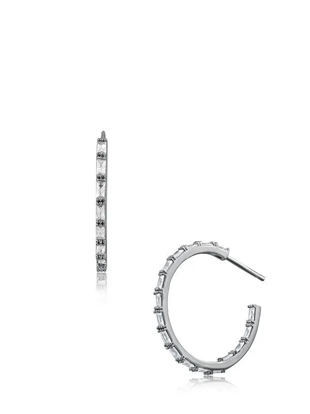 Baguette CZ in/out Hoop Earrings