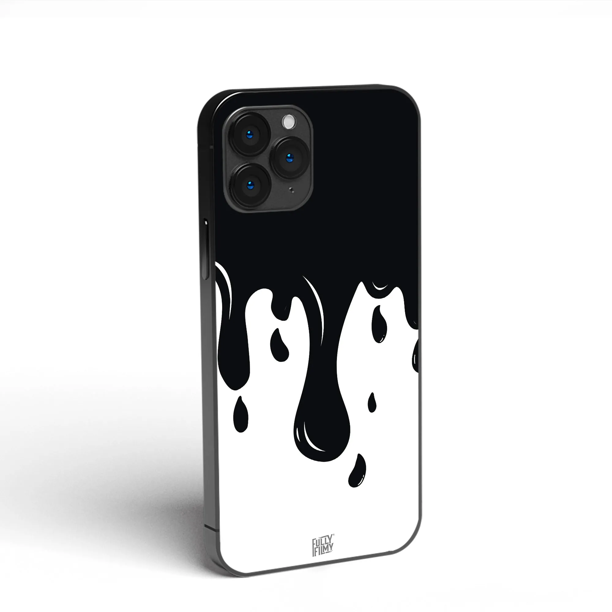 Black Ink on White Drip | Glass Phone Case