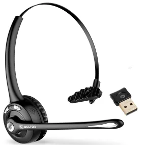 Delton 10X Bluetooth Computer Headset, Over-the-Head Single Ear Wireless Headphone with USB Dongle