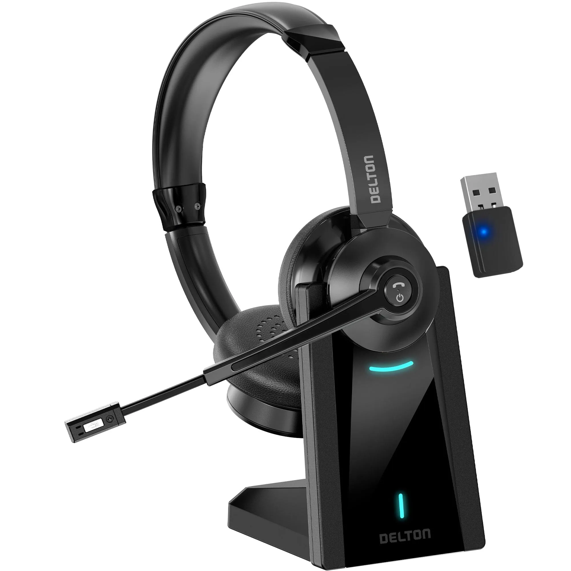 Delton 35X Bluetooth Computer Headset Wireless Headphone with Noise Cancelling Mic, Fast Charging Dock, Auto Pair USB Dongle