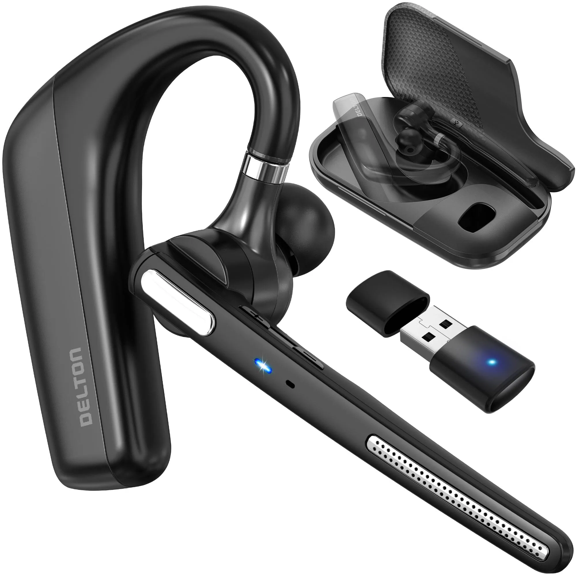 Delton 90X Ultralight Bluetooth Headset with Noise Cancelling Computer Headphone/ Earpiece with Charging Case