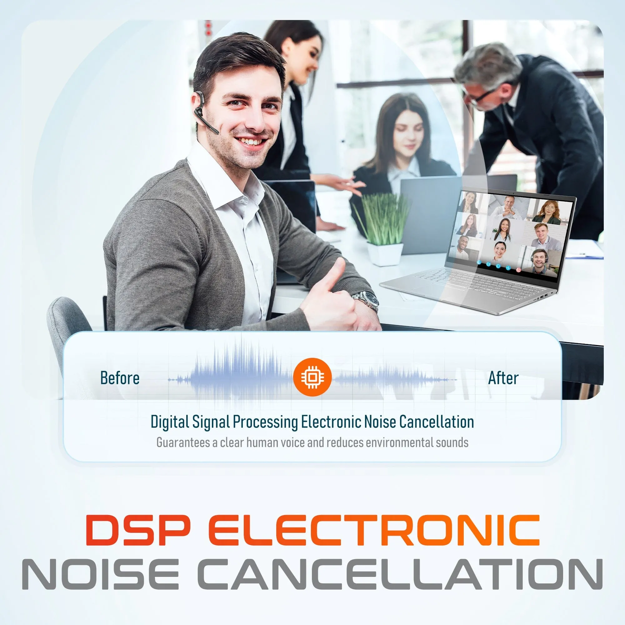 Delton 95X Wireless Computer Headset: Executive Bluetooth Headphone Active Noise Cancellation Earpiece