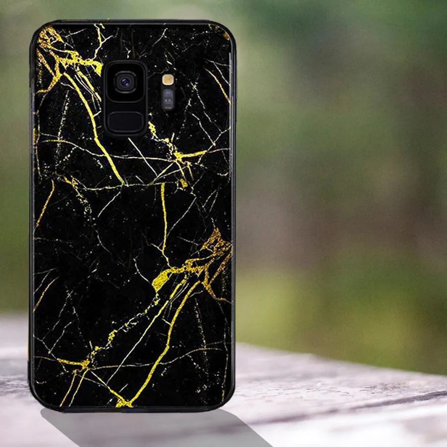 Galaxy S9 Gold Dust Texture Marble Glass Case