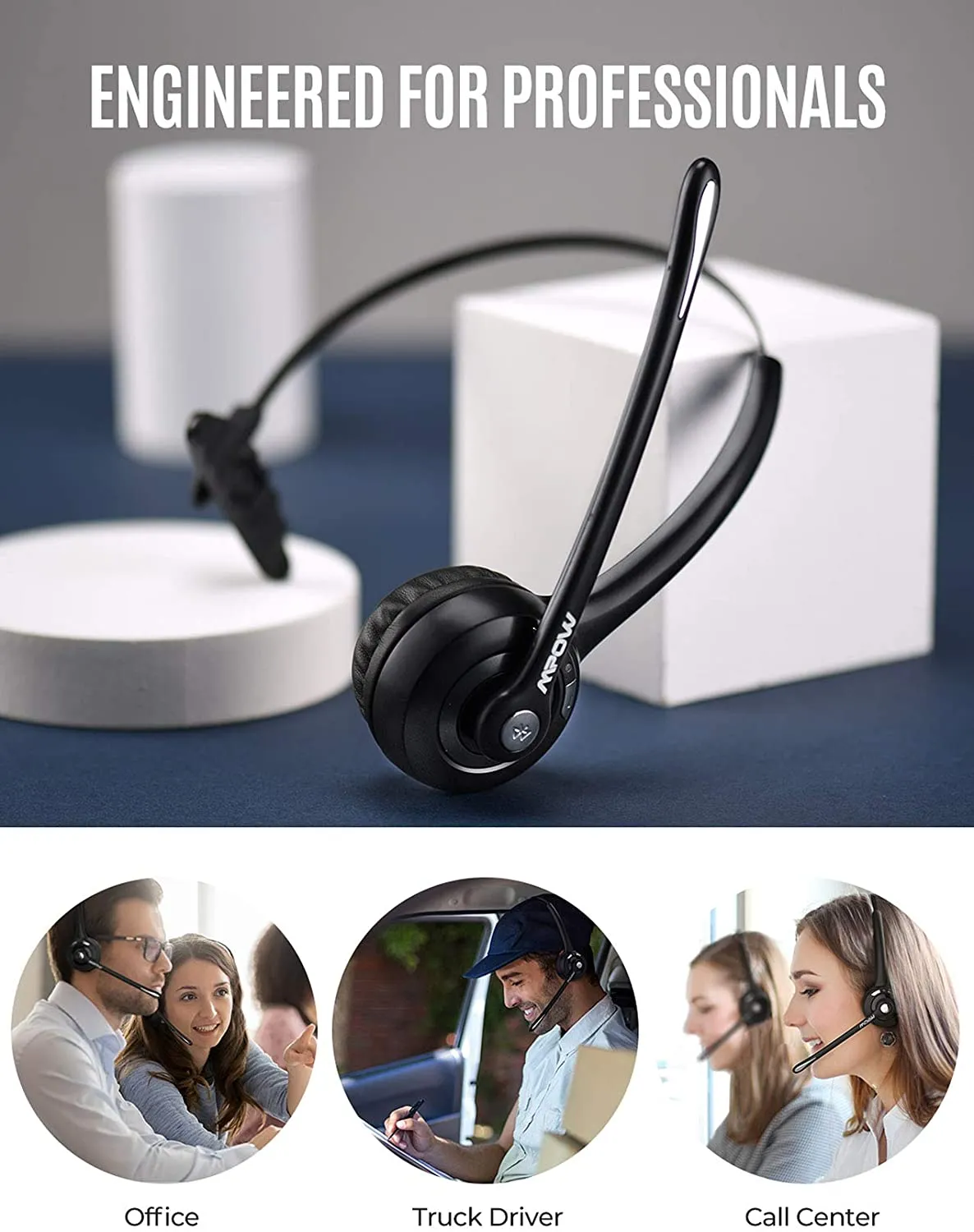 Mpow M5 Pro Trucker Bluetooth Headset 2-Pack