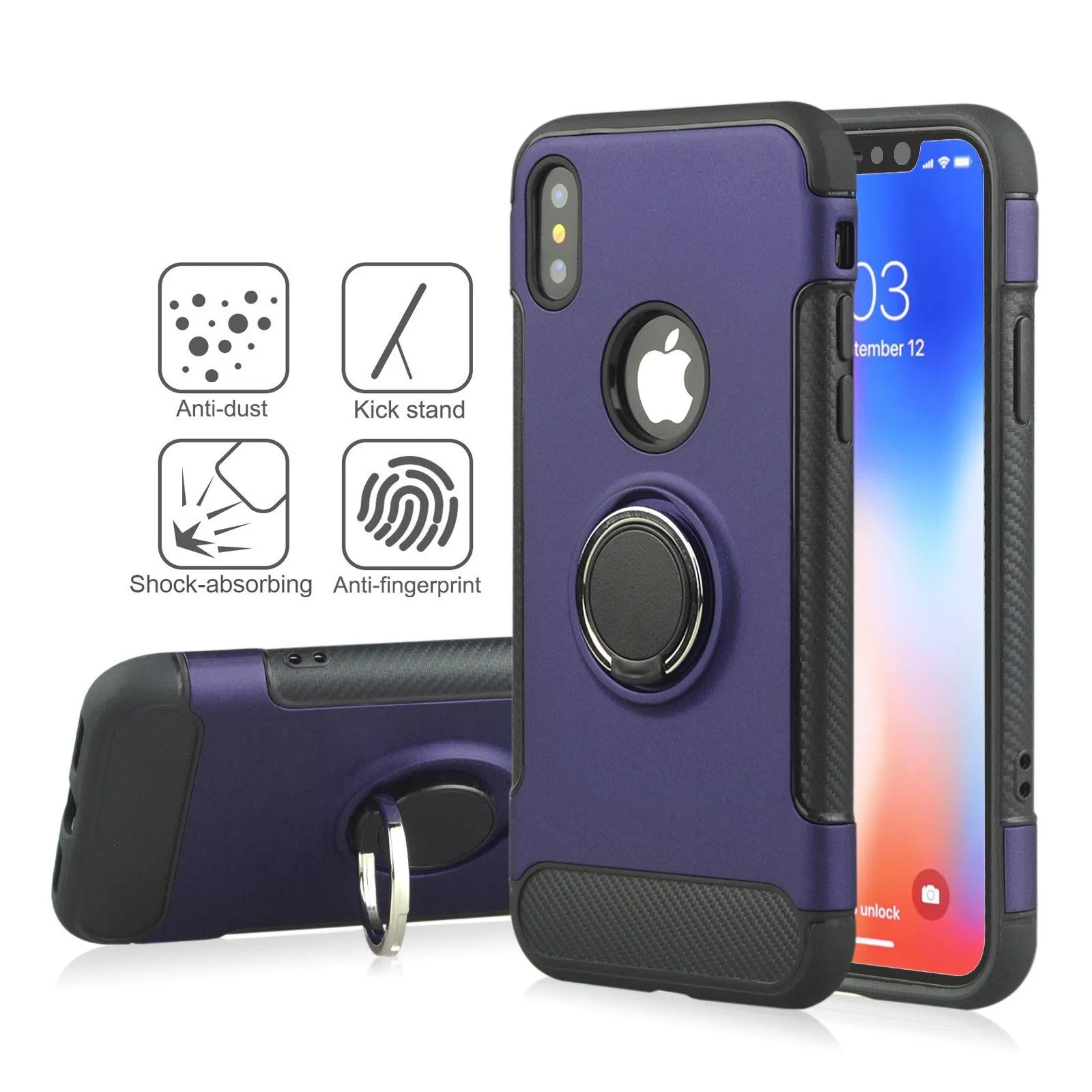 Shockproof Hard PC Phone Cover 360 Rotate Ring Holder Phone Back Case for IPhone X 8 7 6S 6 Plus