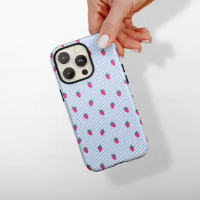 Tough Phone Case - Blue Stripe Strawberries